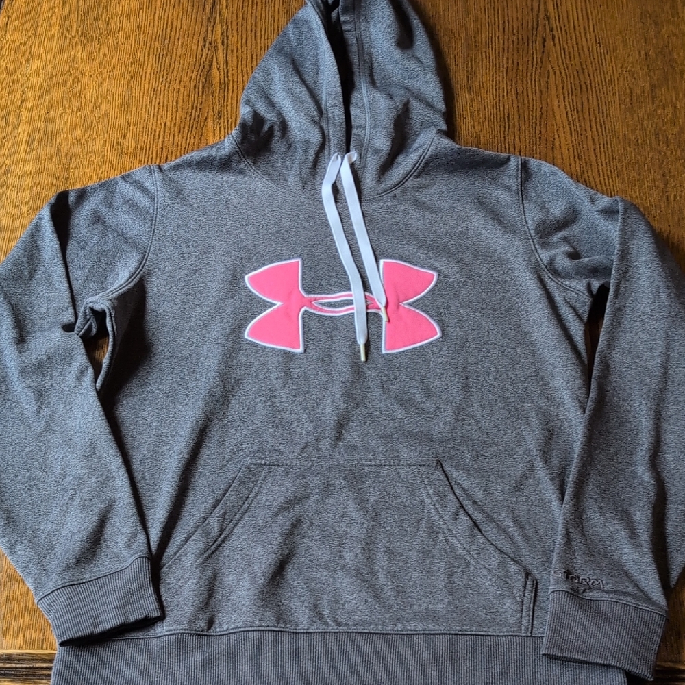 Under Armour Charcoal Hoodie with Vibrant Pink Logo